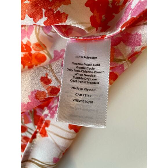 Talbots Popover Blouse Top Sz M Floral Split Neck 3/4 Sleeves Pink Red Cream - Picture 8 of 10